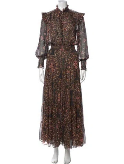 Pre-owned Misa Paisley Print Long Dress In Black
