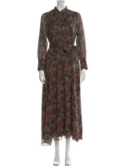 Pre-owned Misa Paisley Print Long Dress In Black