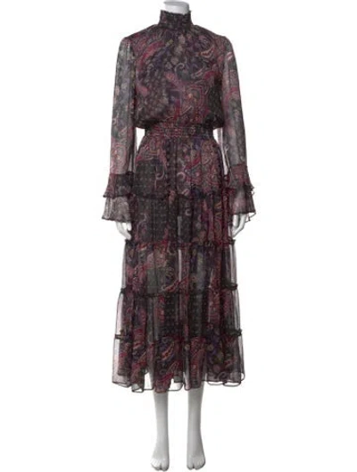 Pre-owned Misa Paisley Print Long Dress In Black
