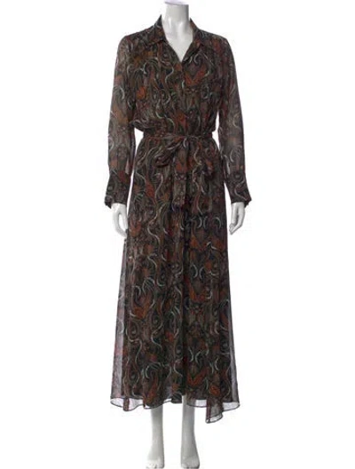 Pre-owned Misa Paisley Print Long Dress In Black