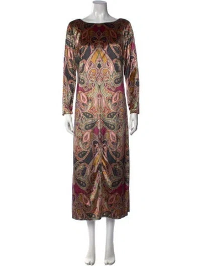 Pre-owned Misa Paisley Print Long Dress In Black