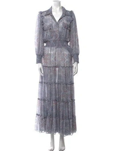 Pre-owned Misa Paisley Print Long Dress In Blue
