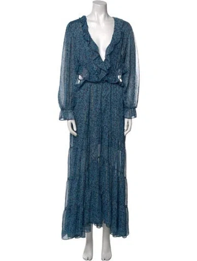 Pre-owned Misa Paisley Print Long Dress In Blue