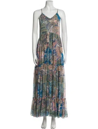Pre-owned Misa Paisley Print Long Dress In Blue