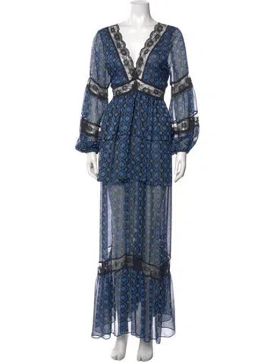 Pre-owned Misa Paisley Print Long Dress In Blue