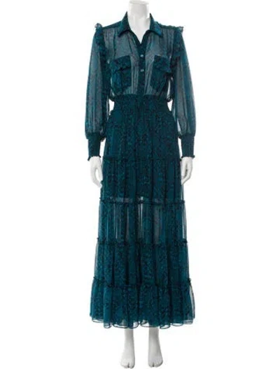 Pre-owned Misa Paisley Print Long Dress In Blue