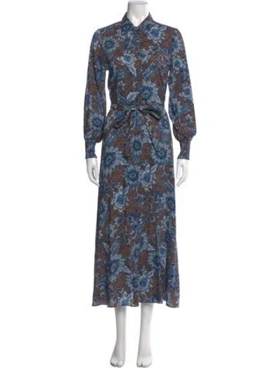 Pre-owned Misa Paisley Print Long Dress In Blue
