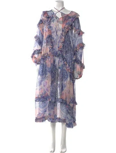 Pre-owned Misa Paisley Print Long Dress In Blue