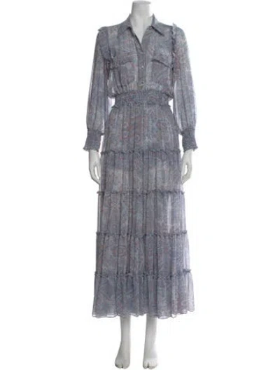 Pre-owned Misa Paisley Print Long Dress In Blue