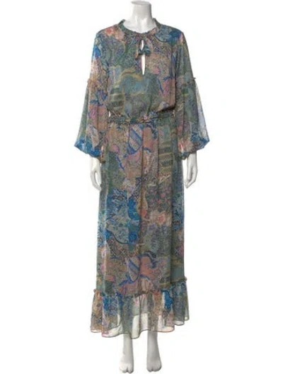 Pre-owned Misa Paisley Print Long Dress In Blue