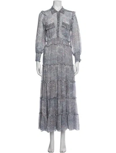 Pre-owned Misa Paisley Print Long Dress In Blue