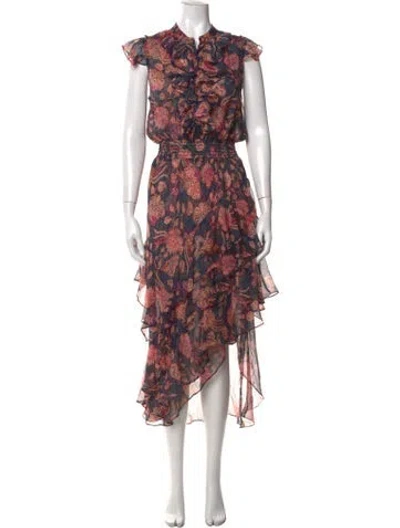 Pre-owned Misa Paisley Print Long Dress In Blue