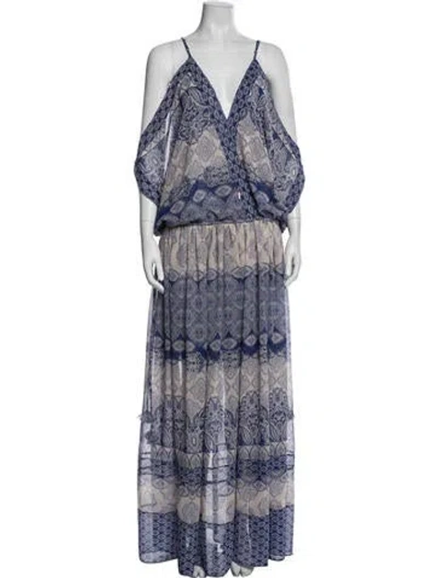 Pre-owned Misa Paisley Print Long Dress In Blue