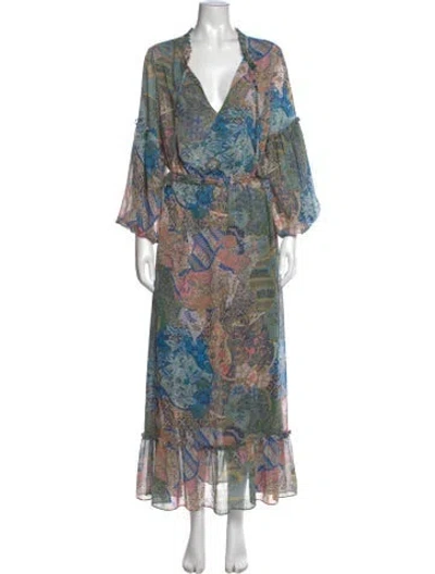 Pre-owned Misa Paisley Print Long Dress In Blue