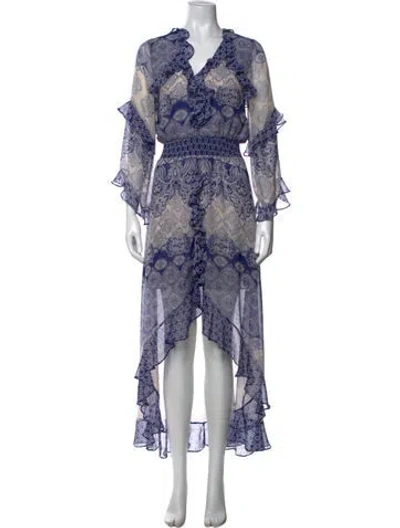 Pre-owned Misa Paisley Print Long Dress In Blue/neutrals