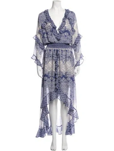 Pre-owned Misa Paisley Print Long Dress In Blue/neutrals
