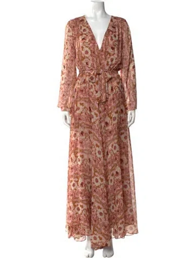 Pre-owned Misa Paisley Print Long Dress In Brown