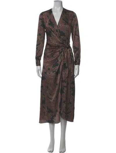 Pre-owned Misa Paisley Print Long Dress In Brown