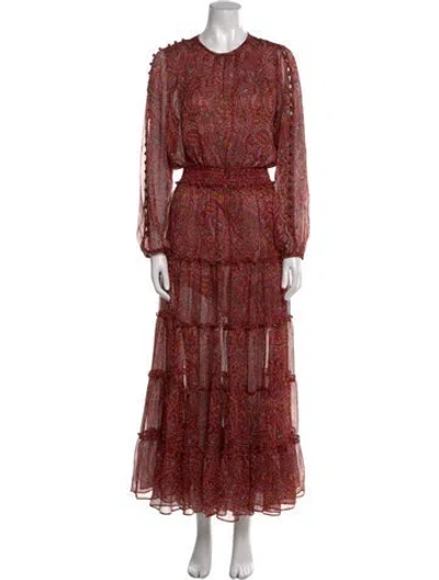 Pre-owned Misa Paisley Print Long Dress In Burgundy
