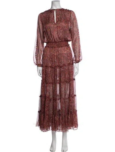 Pre-owned Misa Paisley Print Long Dress In Burgundy