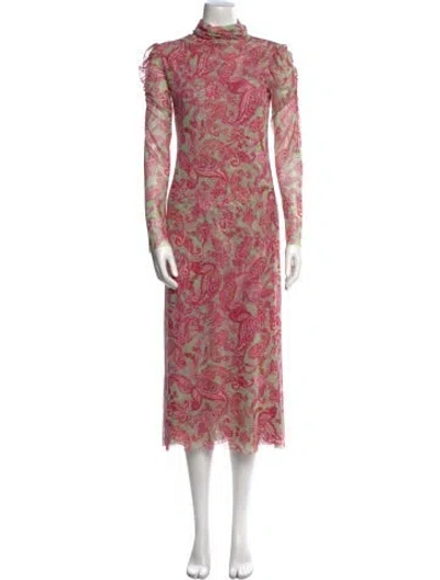 Pre-owned Misa Paisley Print Long Dress In Green