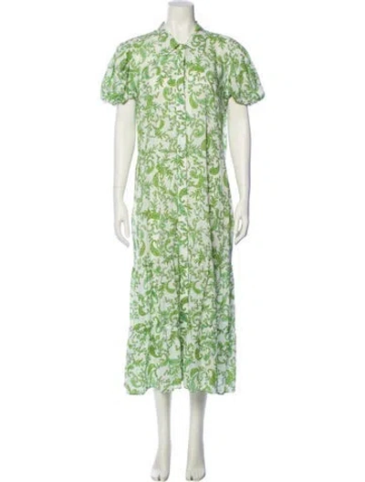 Pre-owned Misa Paisley Print Long Dress In Green