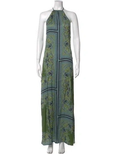 Pre-owned Misa Paisley Print Long Dress In Green