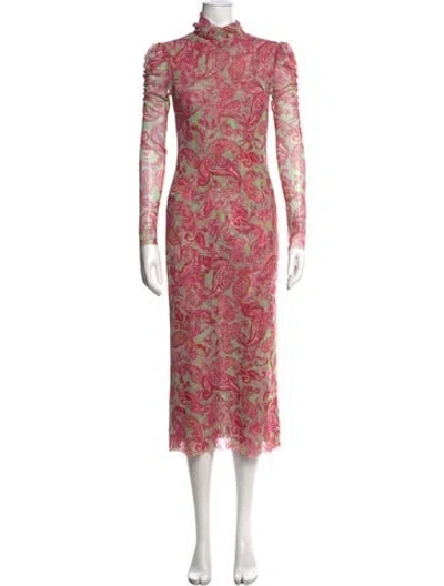Pre-owned Misa Paisley Print Long Dress In Green