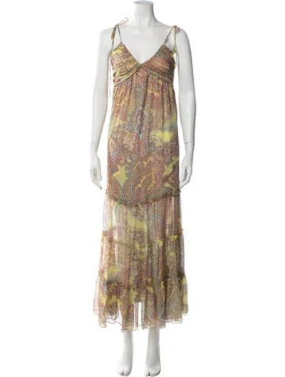 Pre-owned Misa Paisley Print Long Dress In Multi