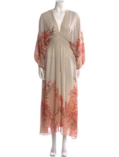 Pre-owned Misa Paisley Print Long Dress In Neutral