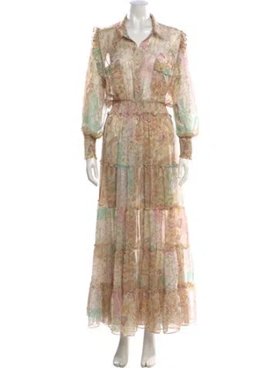 Pre-owned Misa Paisley Print Long Dress In Neutral