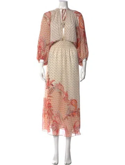 Pre-owned Misa Paisley Print Long Dress In Orange