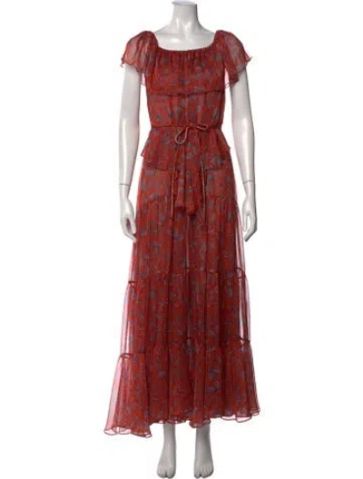 Pre-owned Misa Paisley Print Long Dress In Orange