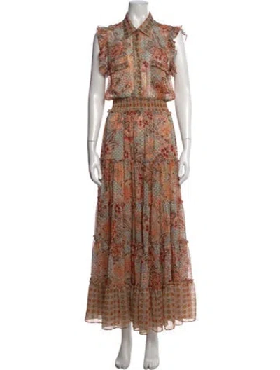 Pre-owned Misa Paisley Print Long Dress In Orange