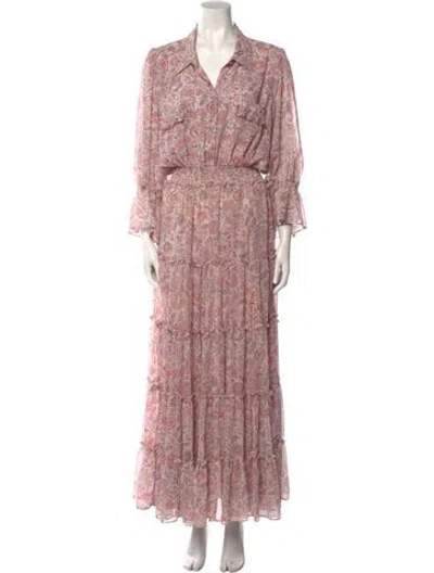 Pre-owned Misa Paisley Print Long Dress In Pink