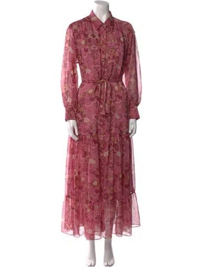Pre-owned Misa Paisley Print Long Dress In Pink