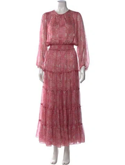 Pre-owned Misa Paisley Print Long Dress In Pink