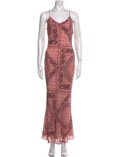 Pre-owned Misa Paisley Print Long Dress In Pink