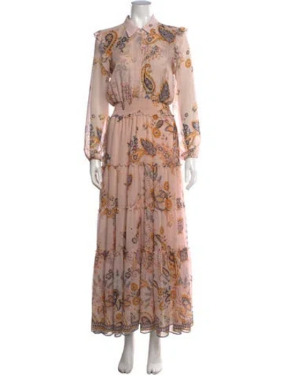 Pre-owned Misa Paisley Print Long Dress In Pink