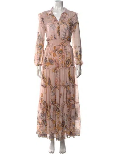 Pre-owned Misa Paisley Print Long Dress In Pink
