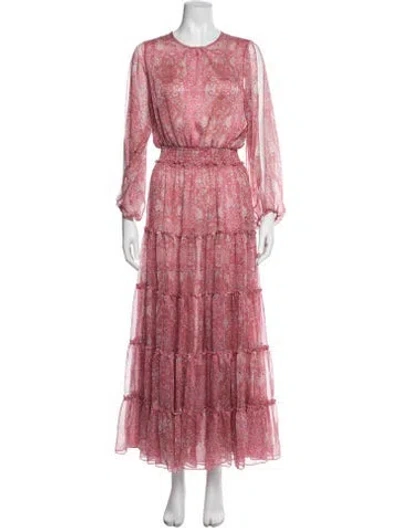 Pre-owned Misa Paisley Print Long Dress In Pink