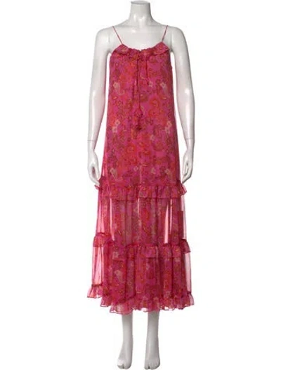 Pre-owned Misa Paisley Print Long Dress In Pink