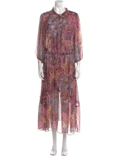 Pre-owned Misa Paisley Print Long Dress In Purple