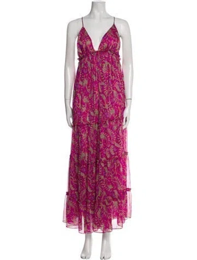 Pre-owned Misa Paisley Print Long Dress In Purple
