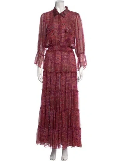 Pre-owned Misa Paisley Print Long Dress In Purple