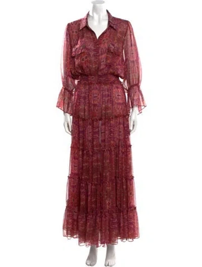 Pre-owned Misa Paisley Print Long Dress In Red