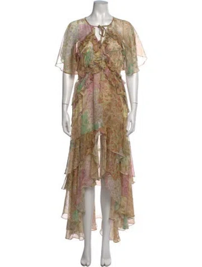 Pre-owned Misa Paisley Print Long Dress In Yellow
