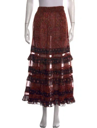Pre-owned Misa Paisley Print Long Skirt In Black/burgundy/red
