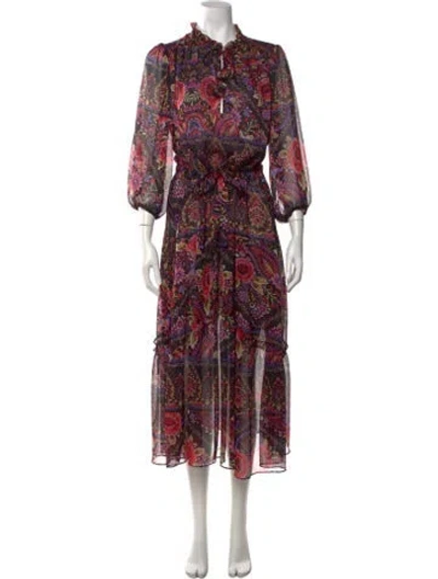 Pre-owned Misa Paisley Print Midi Length Dress In Black
