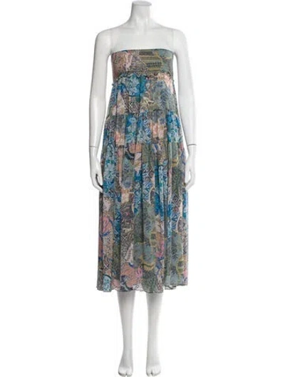Pre-owned Misa Paisley Print Midi Length Dress In Blue